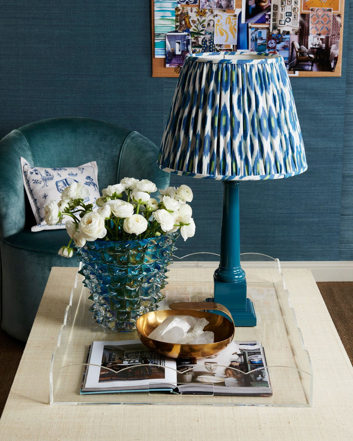Sybil Gathered Shade - Blue Ikat